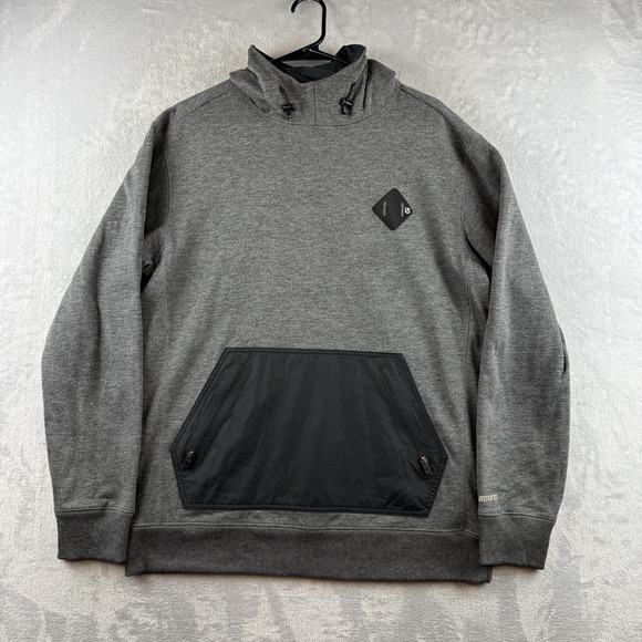 Burton Hoodie Mens Medium Gray Dryride Fleece Pullover Zipper Pocket Lined - Picture 2 of 14